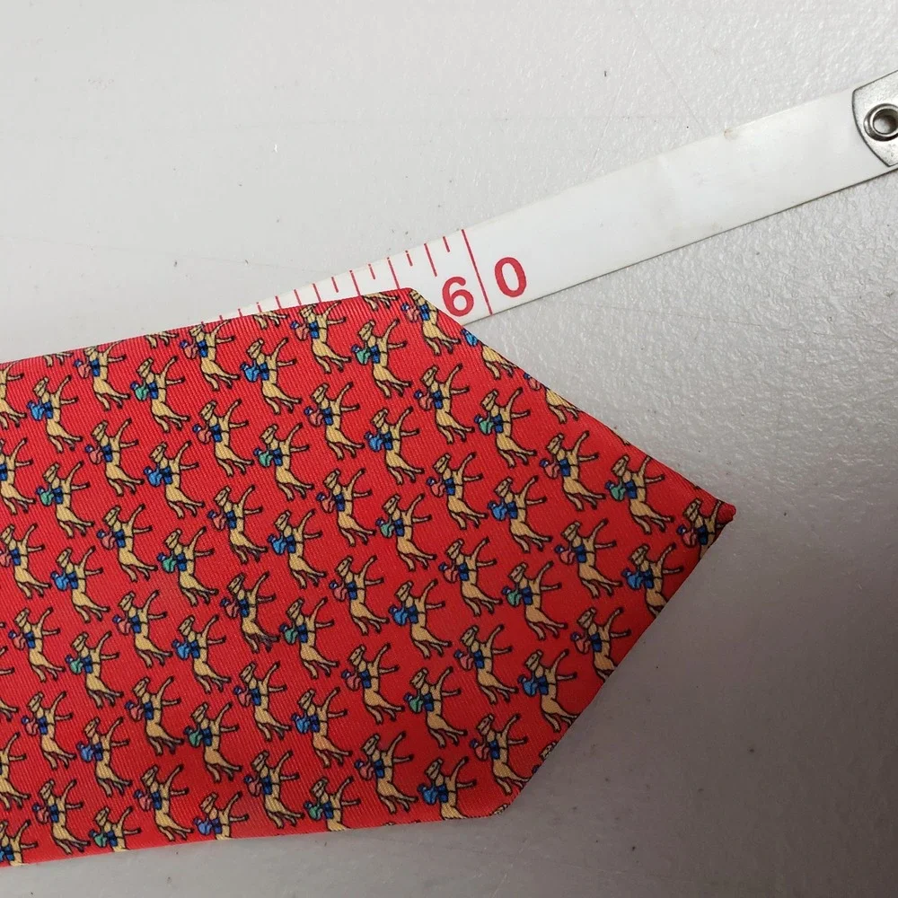 Red Silk Equestrian Necktie Horse & Jockey Pattern Classic Men's Tie 62x3.25